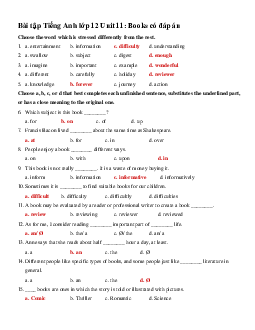 Tổng hợp bài tập trắc nghiệm - tự luận Tiếng Anh lớp 12 Unit 11: Books có đáp án