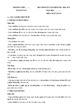 Đề cương ôn tập học kì 1 môn Ngữ văn 10 Chân trời sáng tạo