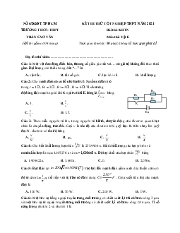 Đề thi thử THPT Quốc gia năm 2021 môn Vật Lí trường THPT Trần Cao Vân, TP HCM lần 1 (có đáp án)
