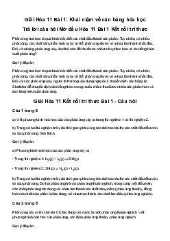 Hóa học lớp 11 Bài 1: Khái niệm về cân bằng hóa học sách Kết Nối Tri Thức