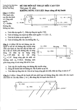 Đề thi mẫu môn Kỹ thuật siêu cao tần có lời giải | Đại học Bách khoa Thành phố Hồ Chí Minh