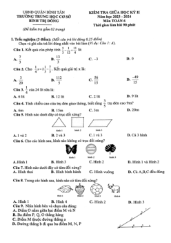 Đề thi giữa học kỳ 2 Toán 6 năm 2023 – 2024 trường THCS Bình Trị Đông – TP HCM