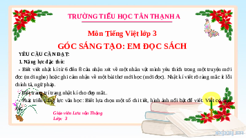 Giáo án điện tử Tiếng việt 3 Bài 6 Cánh diều: Góc sáng tạo: Em đọc sách