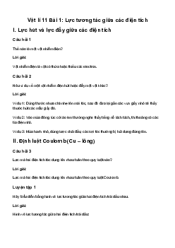 Vật lí 11 Bài 1: Lực tương tác giữa các điện tích