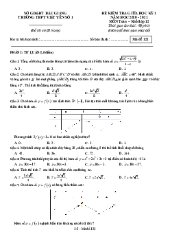 Đề thi giữa HK1 Toán 12 năm 2020 – 2021 trường THPT Việt Yên 1 – Bắc Giang