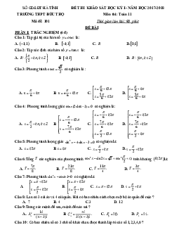 Đề thi khảo sát HK1 Toán 11 năm học 2017 – 2018 trường THPT Đức Thọ – Hà Tĩnh