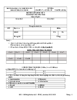 Đề thi giữa kỳ 1 2022-2023-  Tổ chức và trúc máy tính II | Trường Đại học CNTT Thành Phố Hồ Chí Minh
