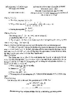 Đề tuyển sinh lớp 10 môn Toán năm 2021 – 2022 sở GD&ĐT tỉnh Quảng Ninh