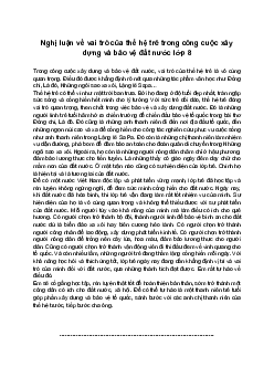 Văn mẫu 8 Nghị luận về một vấn đề của đời sống | Nghị luận về vai trò của thế hệ trẻ trong công cuộc xây dựng và bảo vệ đất nước