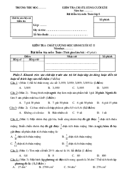 Đề thi cuối học kì 2 lớp 5 môn Toán Có đáp án năm 2023 - 2024 - Đề 1