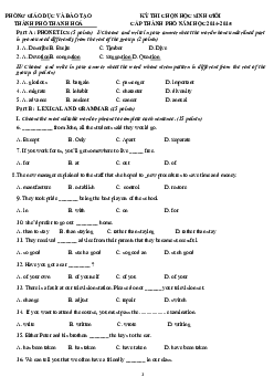 Đề thi chọn học sinh giỏi cấp thành phố, Thành phố Thanh Hóa năm học 2014-2015 (có đáp án)