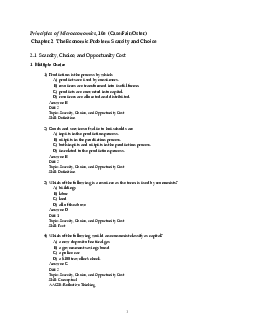 Chapter 2: The Economic Problem Scarcity and Choice