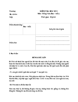 Đề thi học kì 1 lớp 2 năm 2023 - 2024 theo Thông tư 27 | Tiếng việt 2 Cánh diều  |đề 1