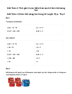 Giải Toán 3: Tính giá trị của biểu thức | Chân trời sáng tạo