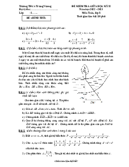 Đề giữa học kỳ 2 Toán 8 năm 2022 – 2023 trường THCS Trưng Vương – Hà Nội