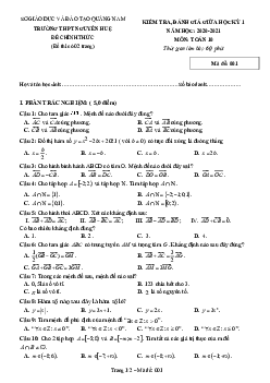 Đề thi giữa HK1 Toán 10 năm 2020 – 2021 trường THPT Nguyễn Huệ – Quảng Nam