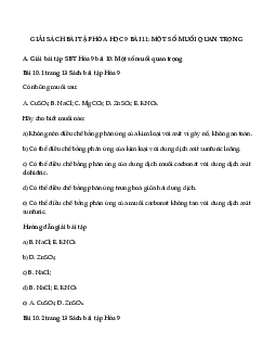 Giải SBT Hóa 9 bài 10: Một số muối quan trọng
