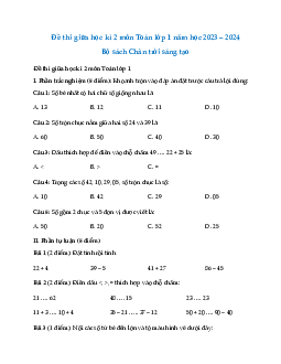 Đề thi giữa học kì 2 lớp 1 năm 2023 - 2024 | Toán 1 | Chân trời sáng tạo | đề 5