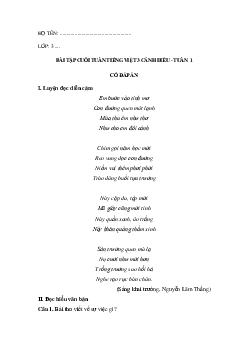 Bài tập cuối tuần tiếng Việt lớp 3 Cánh diều Tuần 1 cơ bản