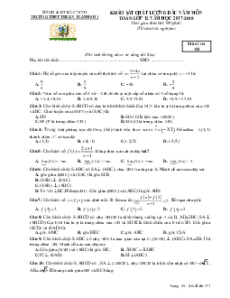 Đề KSCL đầu năm lớp 12 năm học 2017 – 2018 môn Toán trường THPT Thuận Thành 1 – Bắc Ninh