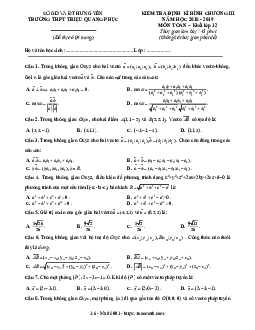 Đề kiểm tra Hình học 12 chương 3 năm 2018 – 2019 trường Triệu Quang Phục – Hưng Yên