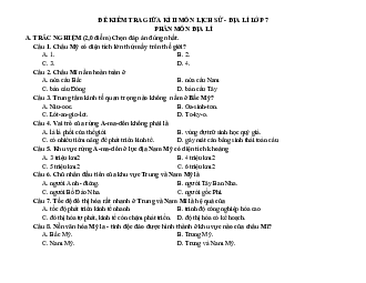 Đề thi giữa học kì 2 môn Lịch sử - Địa lí 7 năm 2023 - 2024 sách Cánh diều - Đề 1