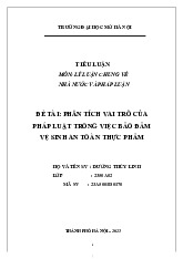 Đề tài: phân tích vai trò của  Pháp luật trong việc bảo đảm Vệ sinh an toàn thực phẩm môn Lí luận nhà nước và pháp luật | Trường đại học Mở Hà Nội