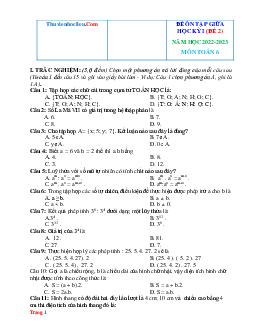 Đề thi giữa HK1 Toán 6 năm 2022-2023
