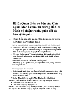Bài 2: Quan điểm cơ bản của Chủ nghĩa Mác-Lênin, Tư tưởng Hồ Chí Minh về chiến tranh, quân đội và bảo vệ tổ quốc