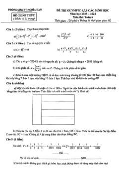 Đề thi Olympic Toán 6 năm 2023 – 2024 phòng GD&ĐT Nghĩa Đàn – Nghệ An
