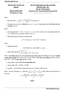 Đề tuyển sinh lớp 10 chuyên môn Toán (chuyên) năm 2020 – 2021 sở GD&ĐT Gia Lai