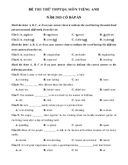 Đề thi thử THPT Quốc gia môn Tiếng Anh năm 2021 trường THPT Chuyên Huỳnh Mẫn Đạt lần 1 (có đáp án)