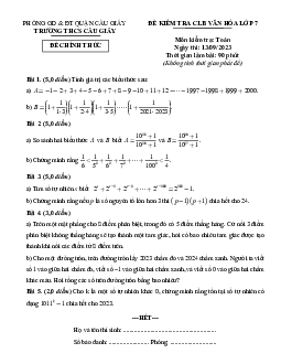 Đề kiểm tra CLB Toán 7 năm 2023 – 2024 trường THCS Cầu Giấy – Hà Nội
