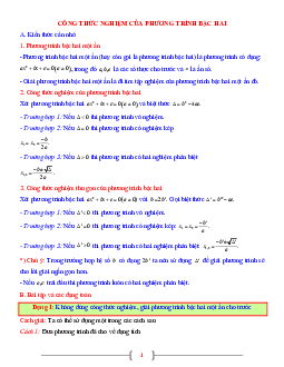 Tài liệu Toán 9 chủ đề công thức nghiệm của phương trình bậc hai