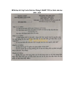 Đề thi học kì 1 lớp 9 môn Sinh học Phòng GD&ĐT TP Cao Lãnh năm học 2018 - 2019