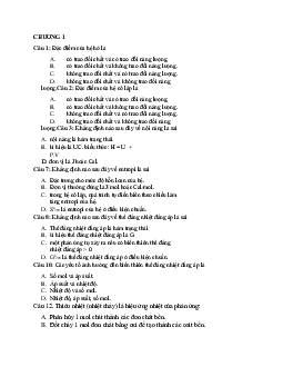 Câu hỏi trắc nghiệm môn Kỹ thuật nhiệt nội dung chương 1 và 2