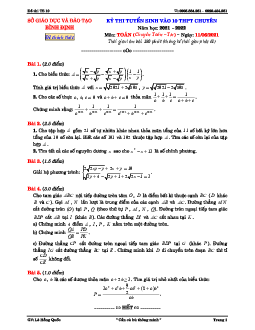Đề thi vào 10 môn Toán (chuyên Toán – Tin) năm 2021 – 2022 sở GD&ĐT Bình Định