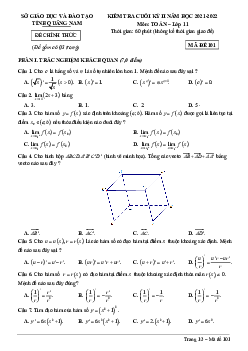 Đề kiểm tra cuối kỳ 2 Toán 11 năm 2021 – 2022 sở GD&ĐT Quảng Nam
