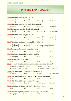 Câu hỏi trắc nghiệm môn Toán lớp 12: Phương trình lôgarit