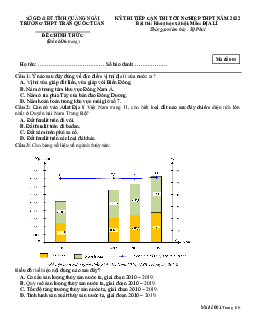 Đề thi thử THPT Quốc gia 2022 môn Địa Lý lần 1 trường THPT Trần Quốc Tuấn, Quảng Ngãi