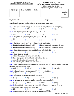 Đề thi HK1 Toán 10 năm 2020 – 2021 trường THPT Lý Thường Kiệt – Bình Thuận
