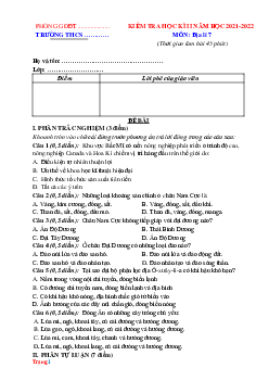 Đề thi học kỳ 2 môn Địa 7 (có đáp án và ma trận)