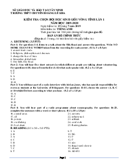 (Đáp án) Kì thi chọn đội tuyển chính thức dự thi HSG quốc gia lớp 12 THPT tỉnh Tây Ninh năm học 2019-2020 môn thi Tiếng Anh vòng I