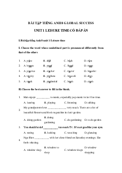 Bài tập nâng cao tiếng Anh lớp 8 Unit 1 Leisure time có đáp án