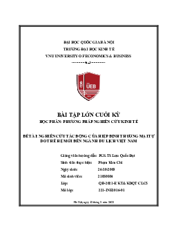 Bài tập lớn “Nghiên cứu tác động của các hiệp định thương mại tự do thế hệ mới đến du lịch Việt Nam”