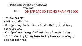 Giáo án điện tử Toán 3 Chương 1 Cánh diều: Ôn tập về các số trong phạm vi 1000