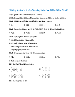 Đề thi giữa học kì 1 môn Toán lớp 5 năm học 2020 - 2021 - Đề số 1