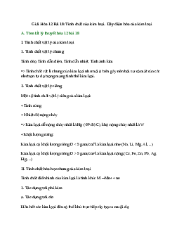 Giải bài tập Hóa 12 bài 18: Tính chất của kim loại. Dãy điện hóa của kim loại