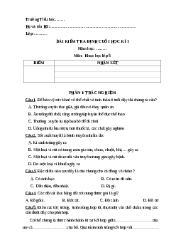 Đề thi học kì 1 môn Khoa Học lớp 5 - Đề 5