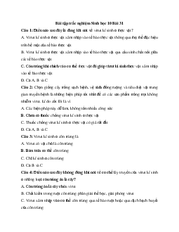 Trắc nghiệm Sinh học 10 bài 31: Virut gây bệnh. Ứng dụng của virut trong thực tiễn | Kết nối tri thức